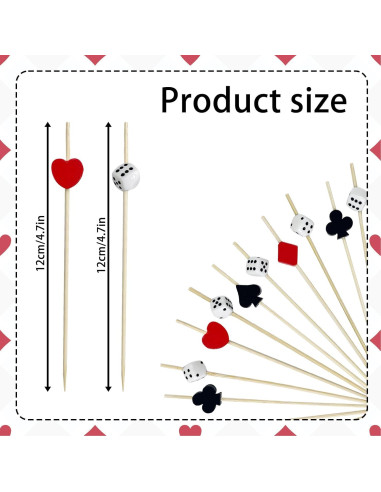200 Palillos de Cóctel Temática Casino Augoog 12 cm Decorativos