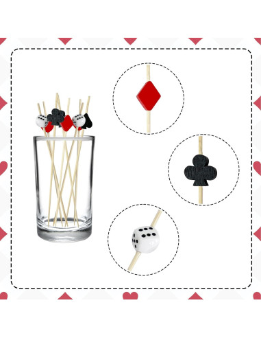 200 Palillos de Cóctel Temática Casino Augoog 12 cm Decorativos