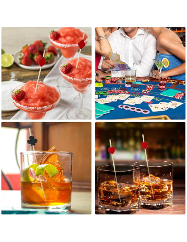 200 Palillos de Cóctel Temática Casino Augoog 12 cm Decorativos