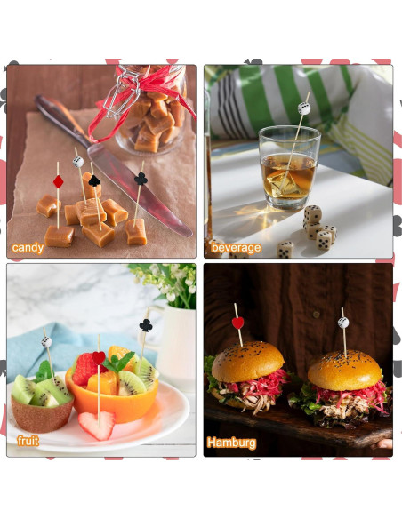 200 Palillos de Cóctel Temática Casino Augoog 12 cm Decorativos