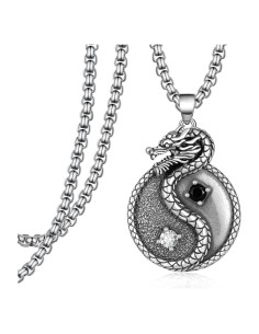 Collar Dragón Yin Yang 925 Plata Esterlina para Hombres