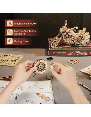 Kit de Rompecabezas 3D Motocicleta ROKR de Madera para Adultos