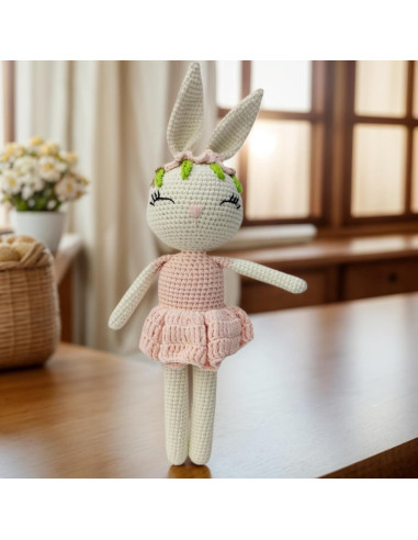 Conejo de peluche suave BBYP 32 cm - Sonajero de ganchillo