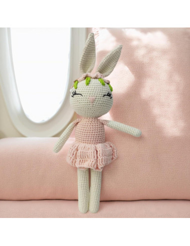 Conejo de peluche suave BBYP 32 cm - Sonajero de ganchillo