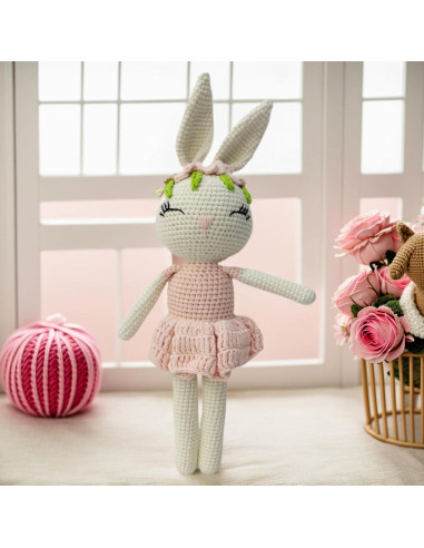 Conejo de peluche suave BBYP 32 cm - Sonajero de ganchillo