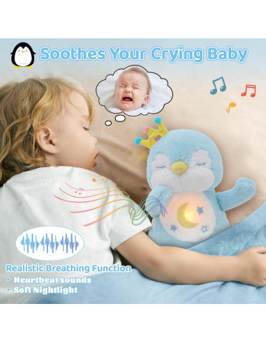 Juguete de Peluche Pingüino Emoin Azul con Respiración Realista