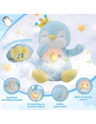 Juguete de Peluche Pingüino Emoin Azul con Respiración Realista
