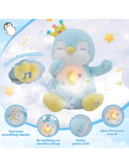 Juguete de Peluche Pingüino Emoin Azul con Respiración Realista