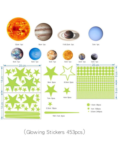 Calcomanías Brillantes Quanhaigou del Sistema Solar - 453 Piezas