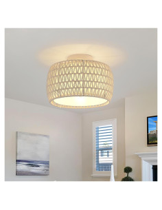 Luz de Techo Flush WILON de Rattan Blanco 1 Luz Dimmable