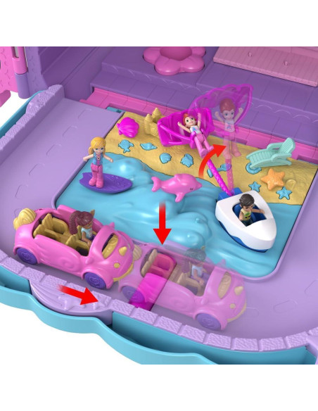Muñecas Polly Pocket Resort Roll Away Mattel, 4 Muñecas, 1 Vehículo, 25+ Accesorios