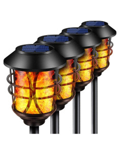 Antorchas Solares TomCare de Metal 4 Piezas con Llama Realista