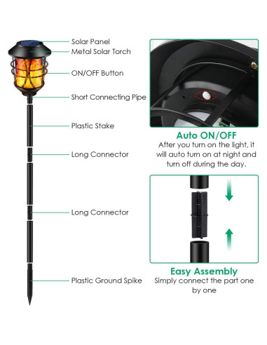 Antorchas Solares TomCare de Metal 4 Piezas con Llama Realista