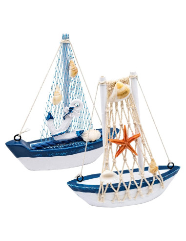 Mini Decoración de Velero BLLREMIPSUR 2 Pcs Madera 10.9x12.7cm