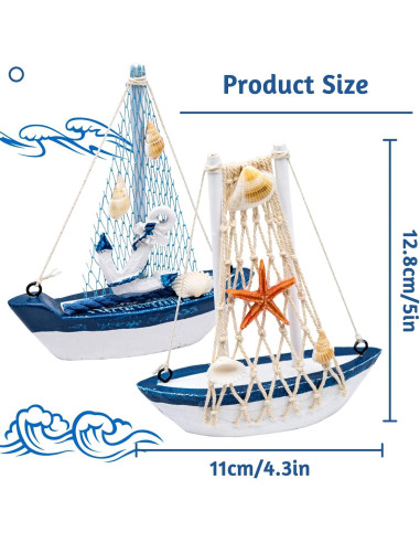 Mini Decoración de Velero BLLREMIPSUR 2 Pcs Madera 10.9x12.7cm