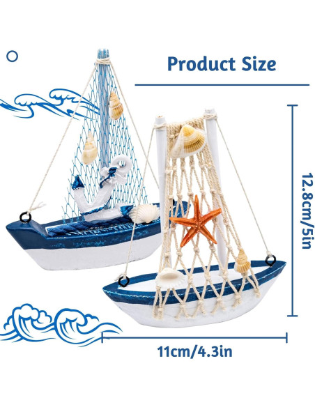 Mini Decoración de Velero BLLREMIPSUR 2 Pcs Madera 10.9x12.7cm Mini Decoración de Velero BLLREMIPSUR 2 Pcs Madera 10.9x12.7cm
