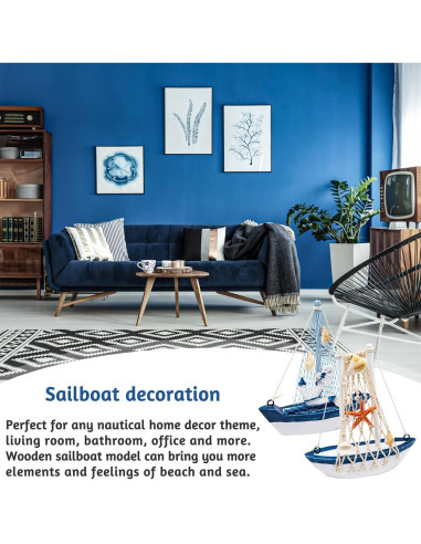 Mini Decoración de Velero BLLREMIPSUR 2 Pcs Madera 10.9x12.7cm