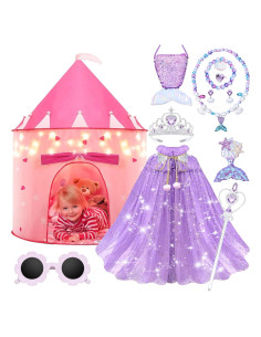 Carpa de Princesa LXDHSRTA 13 Piezas con Luces LED Púrpura