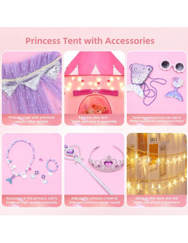 Carpa de Princesa LXDHSRTA 13 Piezas con Luces LED Púrpura