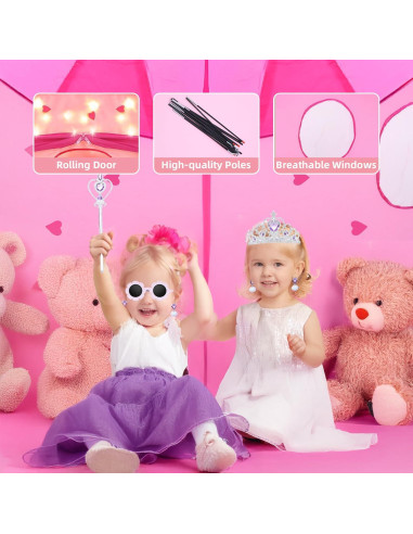 Carpa de Princesa LXDHSRTA 13 Piezas con Luces LED Púrpura