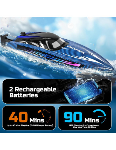 Barco RC WeFone WF17 para Piscinas y Lagos, 24 KMH, LED
