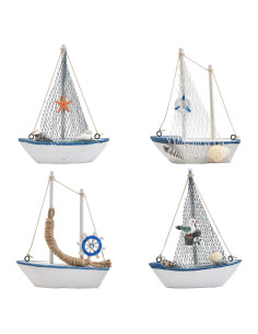 Set de 4 Veleros Decorativos de Madera BUYGO - Estilo Náutico