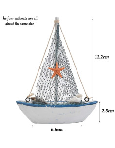 Set de 4 Veleros Decorativos de Madera BUYGO - Estilo Náutico 2