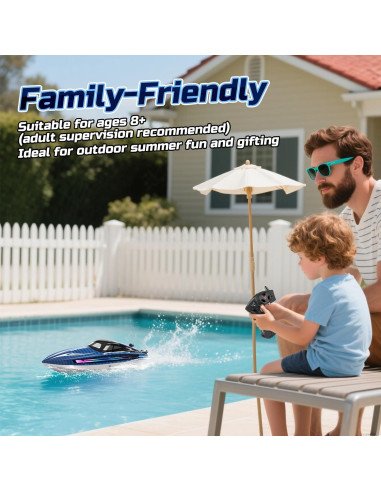 Barco RC WeFone WF17 para Piscinas y Lagos, 24 KMH, LED