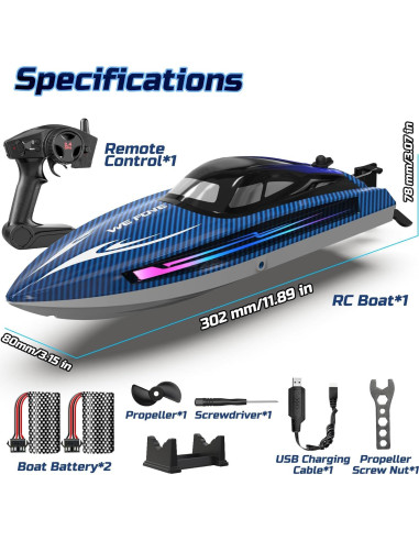 Barco RC WeFone WF17 para Piscinas y Lagos, 24 KMH, LED