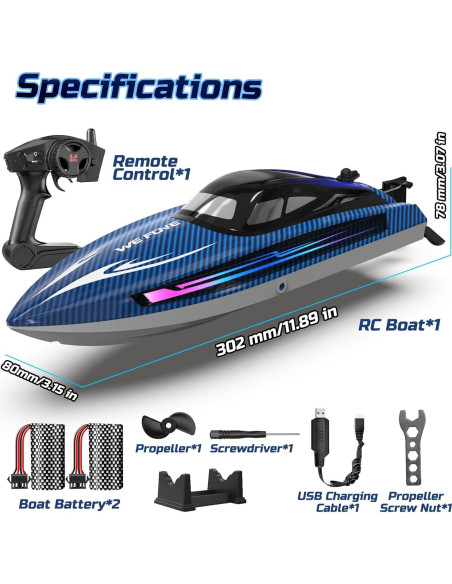 Barco RC WeFone WF17 para Piscinas y Lagos, 24 KMH, LED