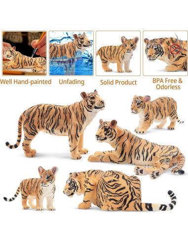 Figuras de Tigres y Cachorros Toymany - Set 6 Piezas Educativo