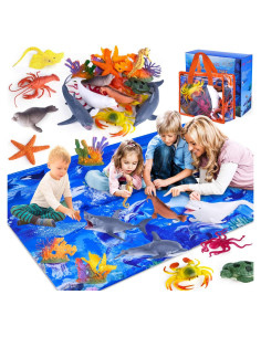 Juguetes de Animales Marinos GINMIC 18 Piezas con Alfombrilla