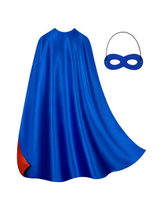 Conjunto Capa y Máscara Superhéroe Doble Cara Adulto Azul Rojo