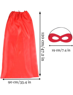 Capa de Superhéroe para Adultos + Máscara - 120 cm - Rojo 2