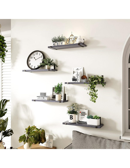 Estantes flotantes Fixwal de 5 piezas en madera gris 40x12 cm Estantes flotantes Fixwal de 5 piezas en madera gris 40x12 cm