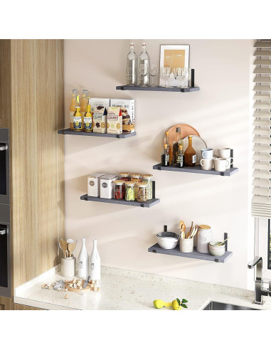 Estantes flotantes Fixwal de 5 piezas en madera gris 40x12 cm