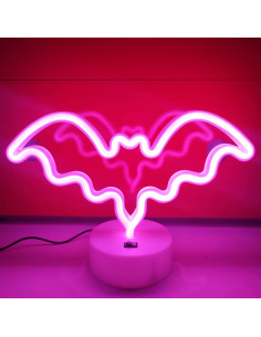 Letrero de Neón Murciélago JYWJ Rosa LED USB Batería 2