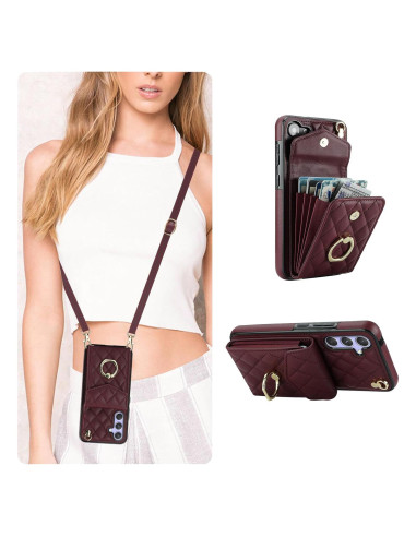 Funda Cartera QLTYPRI para Samsung Galaxy S25 - Rojo Vino