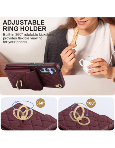 Funda Cartera QLTYPRI para Samsung Galaxy S25 - Rojo Vino