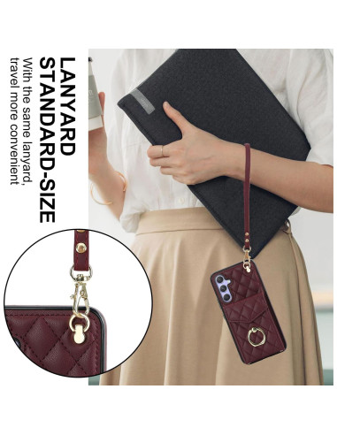 Funda Cartera QLTYPRI para Samsung Galaxy S25 - Rojo Vino