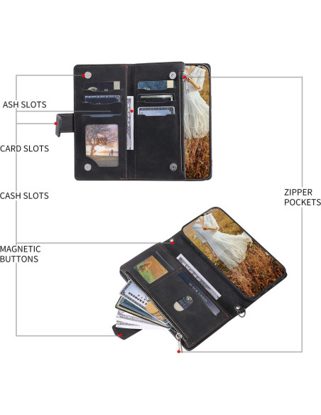 Funda de Cartera Plegable SINQERISHT para iPhone 16 Pro Max Negro