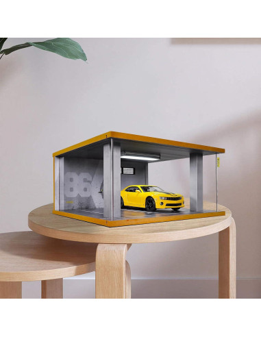 Garaje de Madera 1/24 con Luz LED y Acrílico - Exhibidor de Coches
