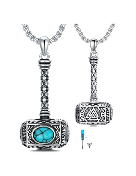 Collar Martillo de Thor Mjolnir Plata Esterlina 925 Turquesa