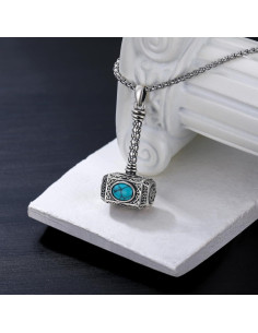 Collar Martillo de Thor Mjolnir Plata Esterlina 925 Turquesa 2