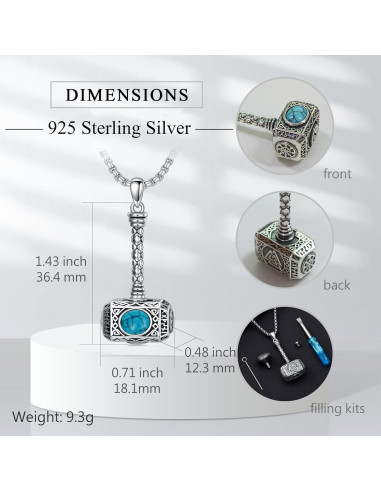 Collar Martillo de Thor Mjolnir Plata Esterlina 925 Turquesa