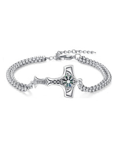 Pulsera Vikinga de Plata 925 Martillo de Thor Vegvisir 17.78 cm