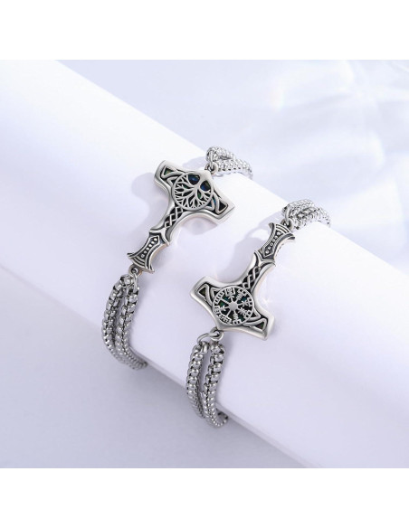 Pulsera Vikinga de Plata 925 Martillo de Thor Vegvisir 17.78 cm Pulsera Vikinga de Plata 925 Martillo de Thor Vegvisir 17.78 cm