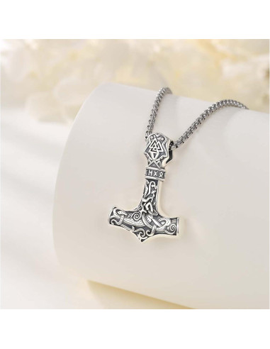 Collar Vikingo de Plata Esterlina 925 con Martillo de Thor