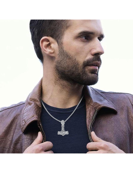 Collar Vikingo de Plata Esterlina 925 con Martillo de Thor