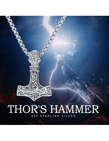 Collar Vikingo de Plata Esterlina 925 con Martillo de Thor
